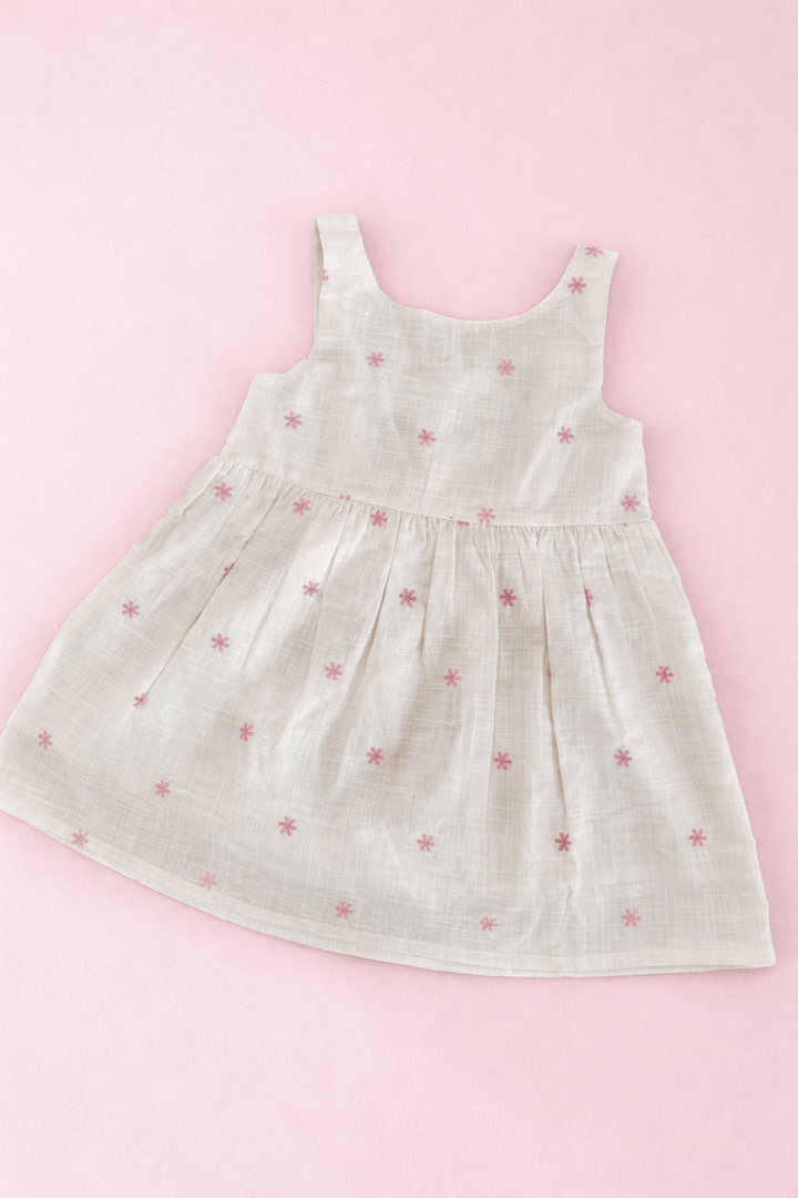 Off White Frock with Pink Bow