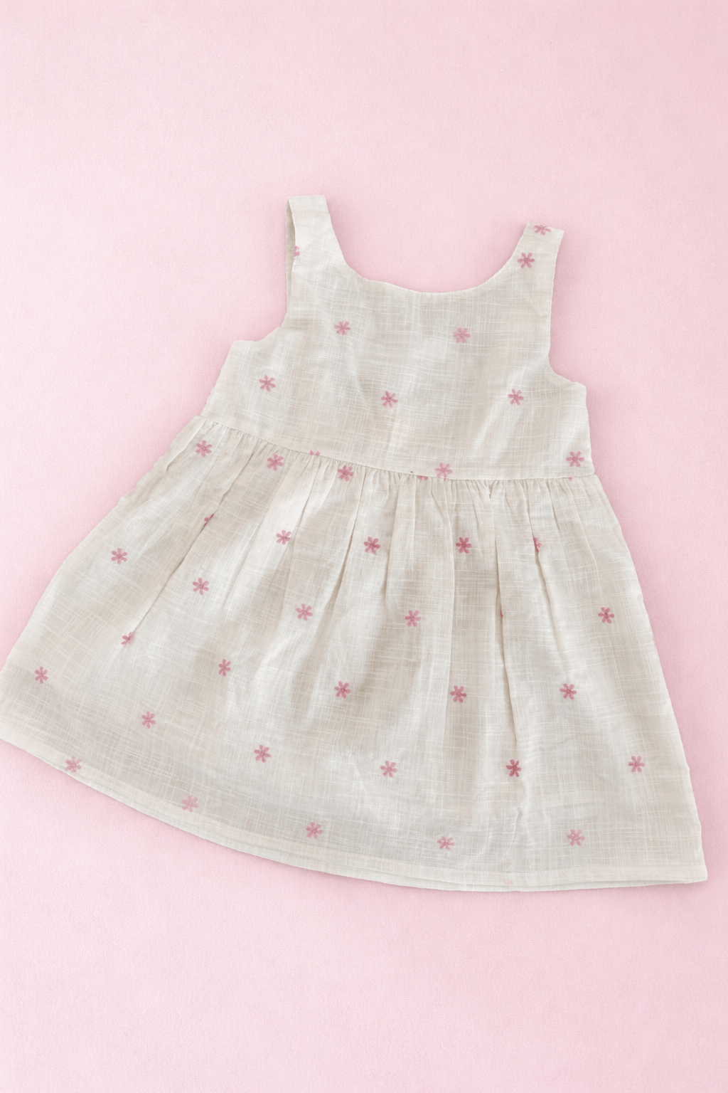Off White Frock with Pink Bow