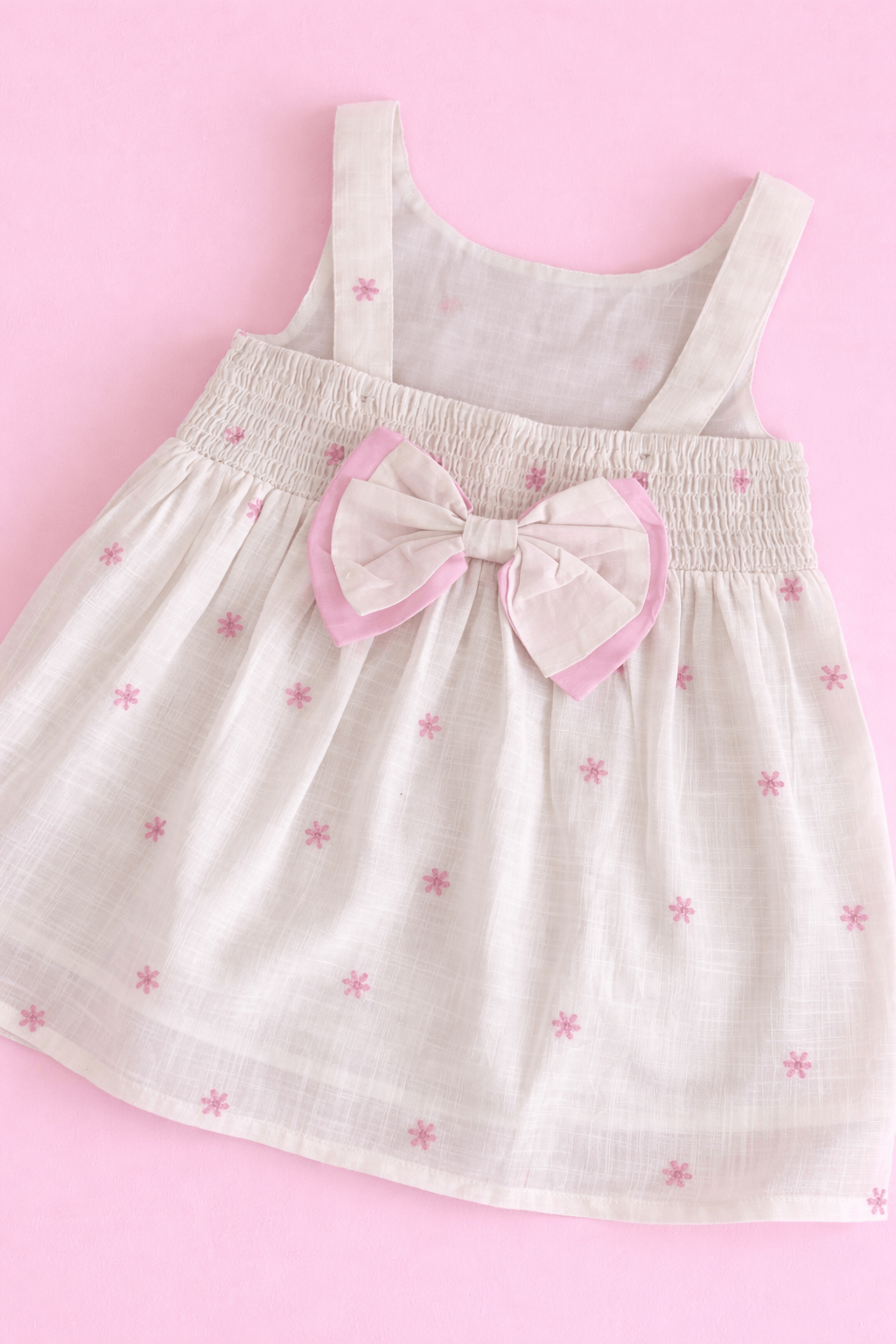 Off White Frock with Pink Bow