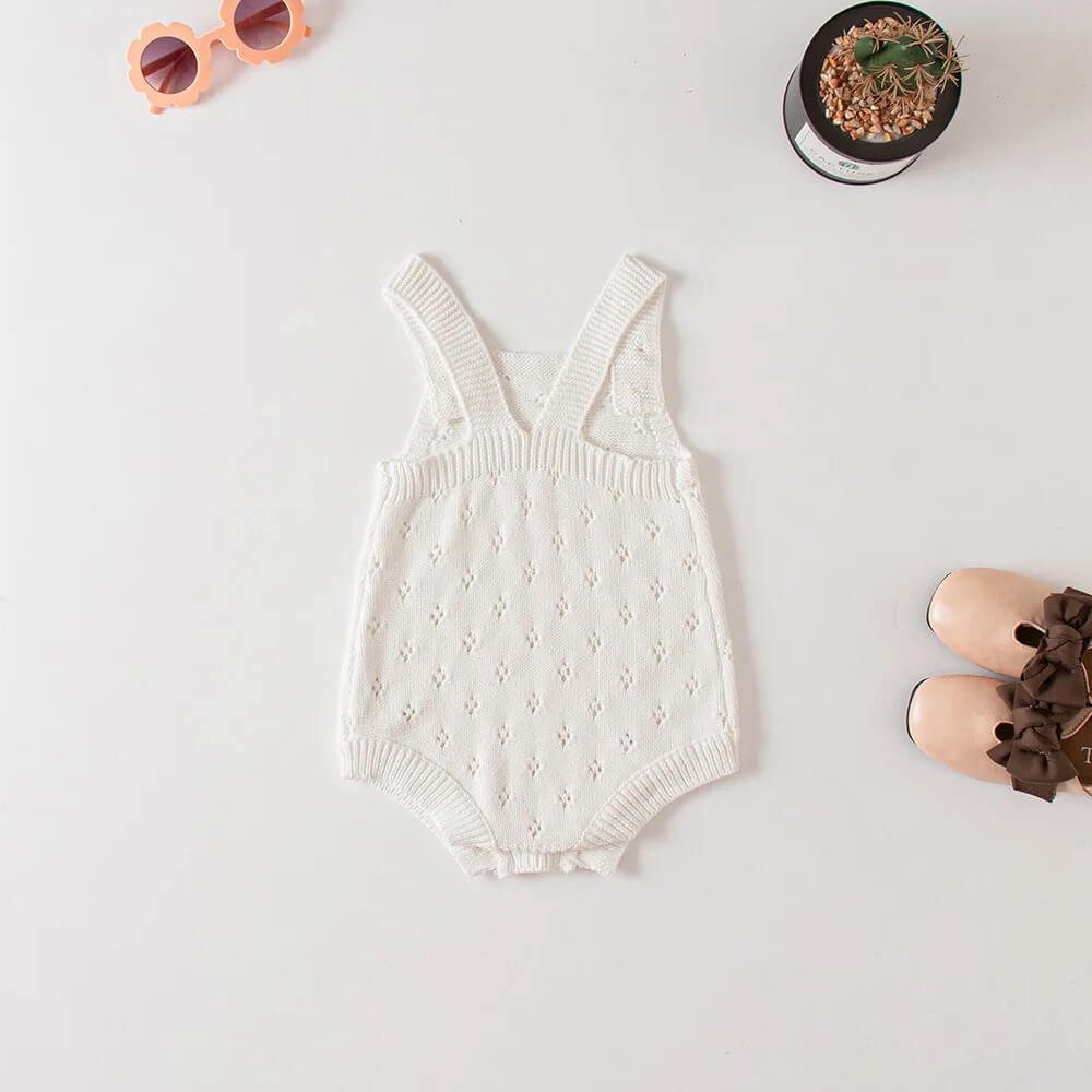 Knitted Baby Rompers in (Taupe & White)