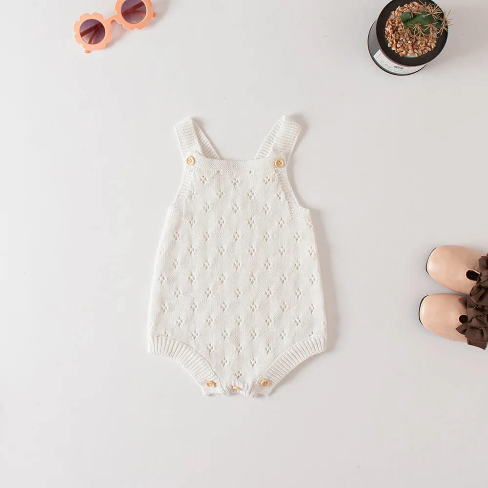 Knitted Baby Rompers in (Taupe & White)