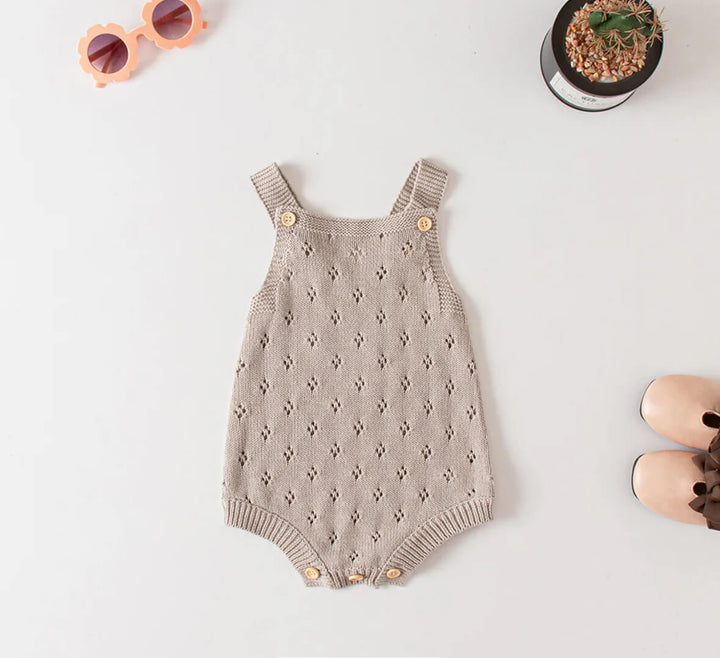 Knitted Baby Rompers in (Taupe & White)
