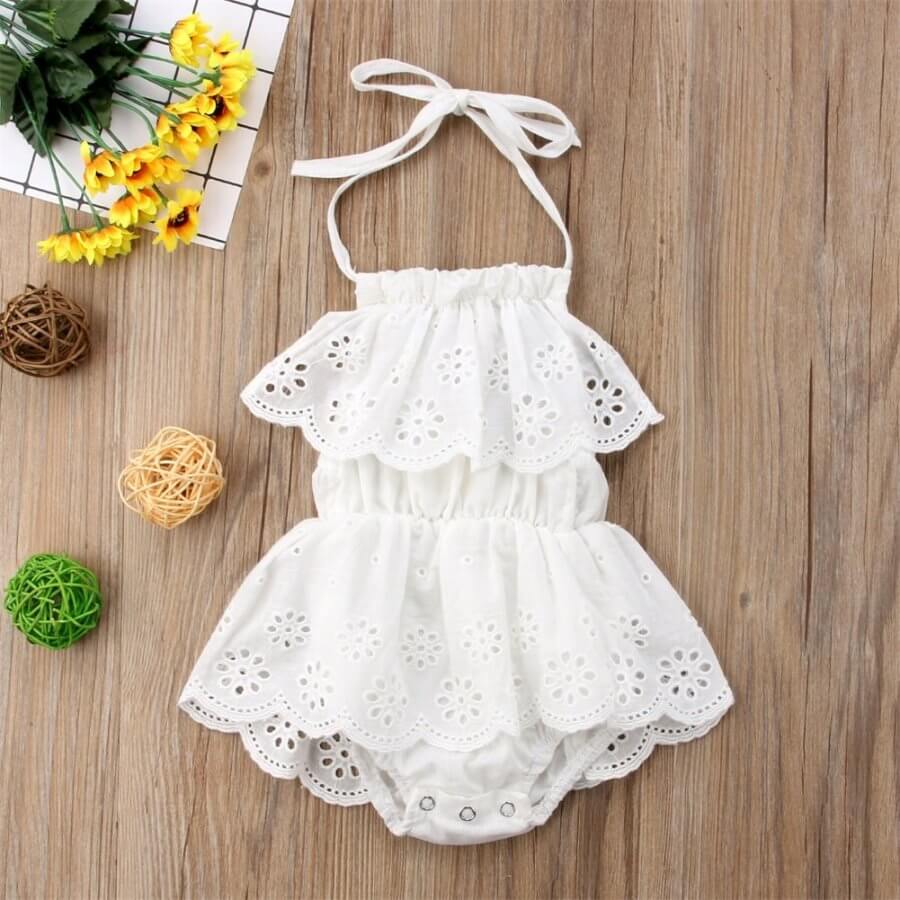 Halter Neck baby Girl White Romper