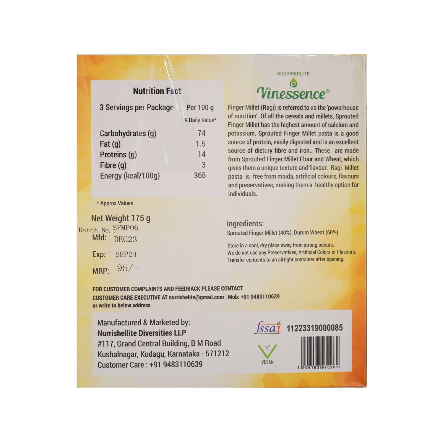 SPROUTED FINGER MILLET PASTA