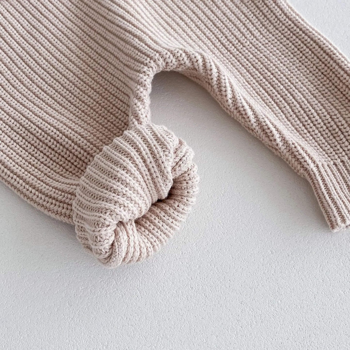 Beige Full Length Knitted Dungaree Romper
