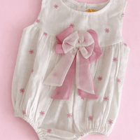Off White Romper with Pink Organza Bow