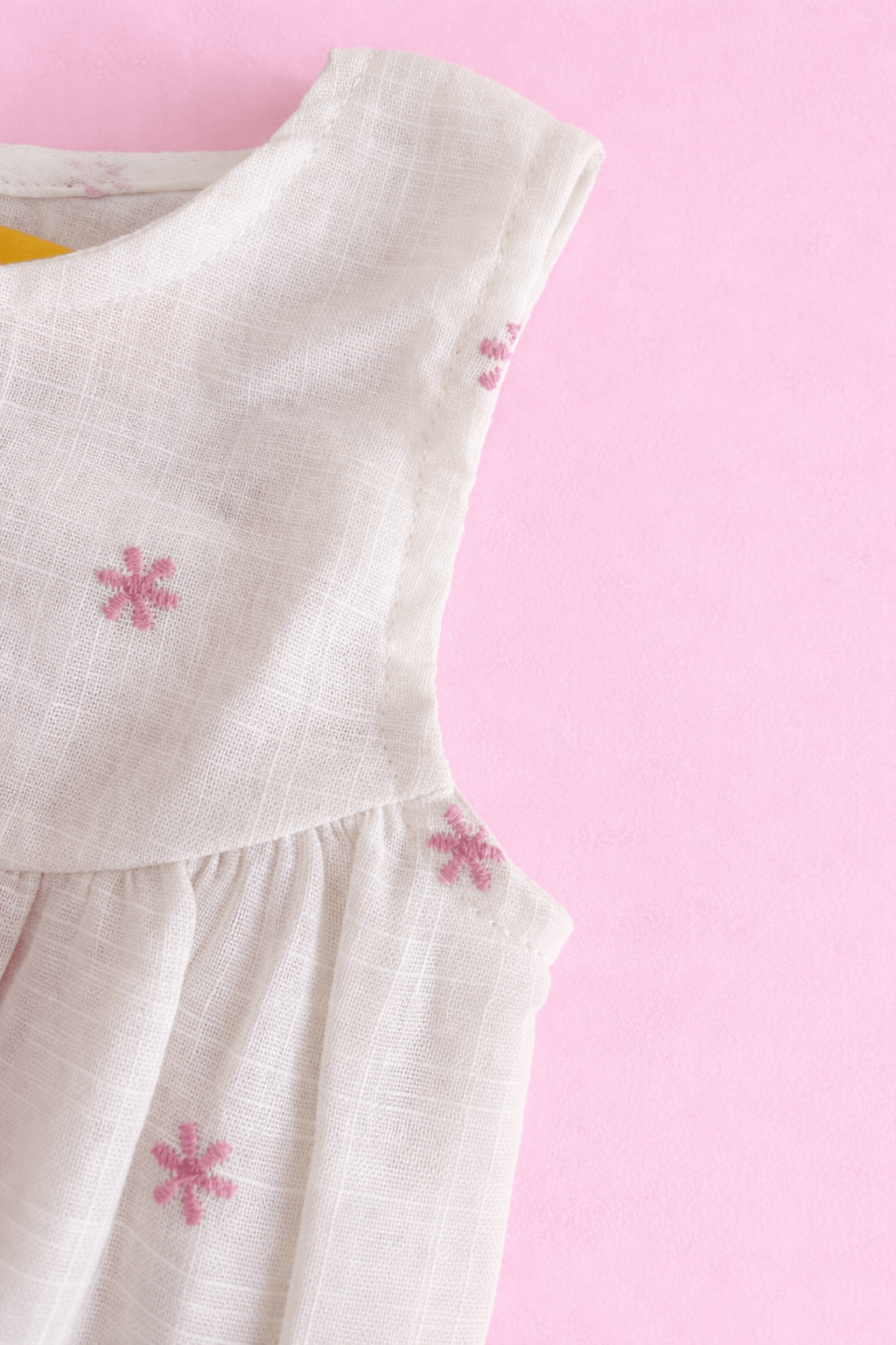 Off White Romper with Pink Organza Bow