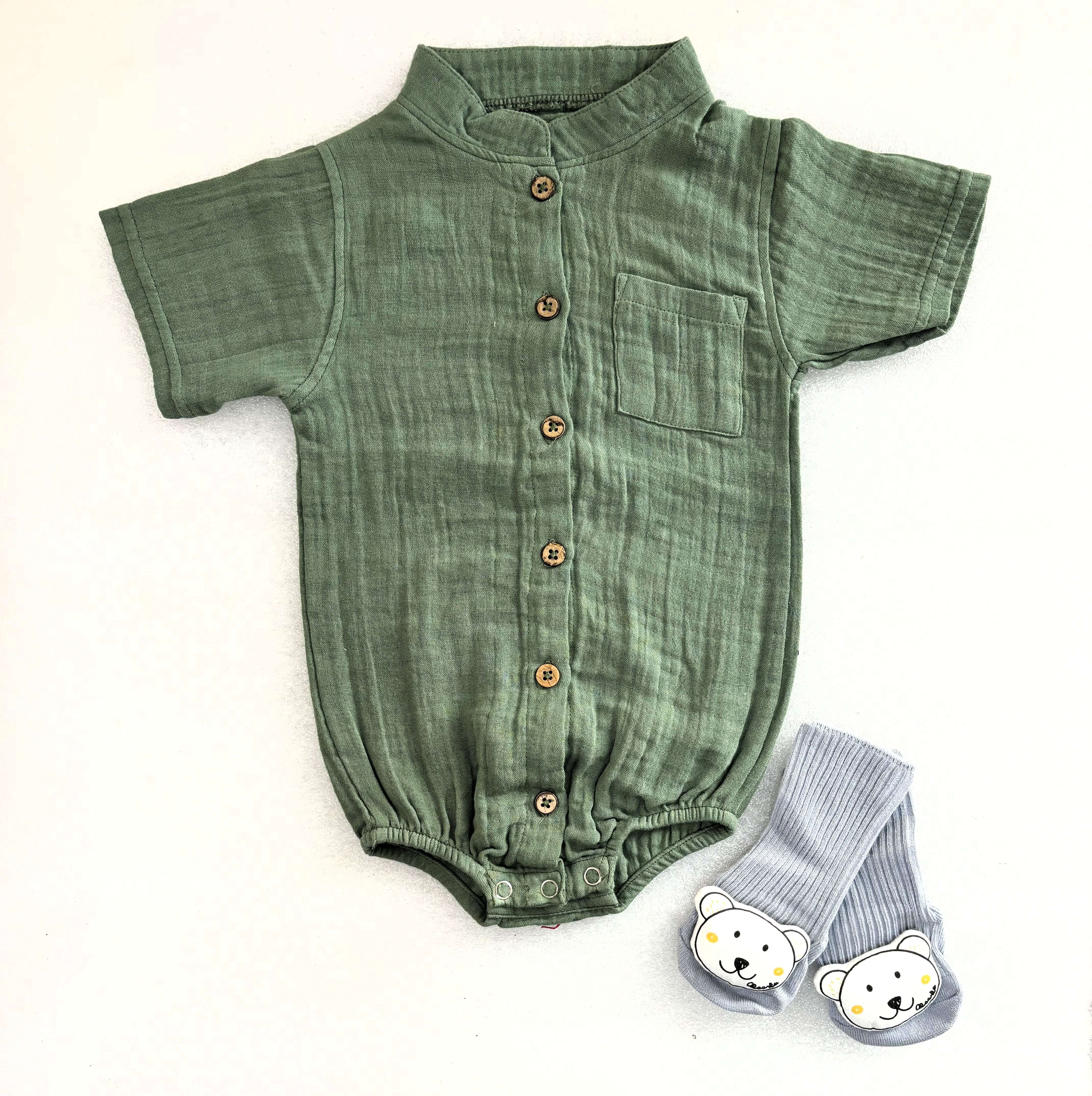 Turtle Collar Baby Boy Shirt Romper