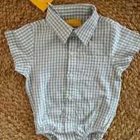 Baby Boy Checked Cotton Shirt Rompers
