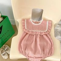 White & Pink Girls Sleeveless Romper