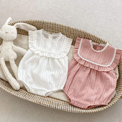 White & Pink Girls Sleeveless Romper