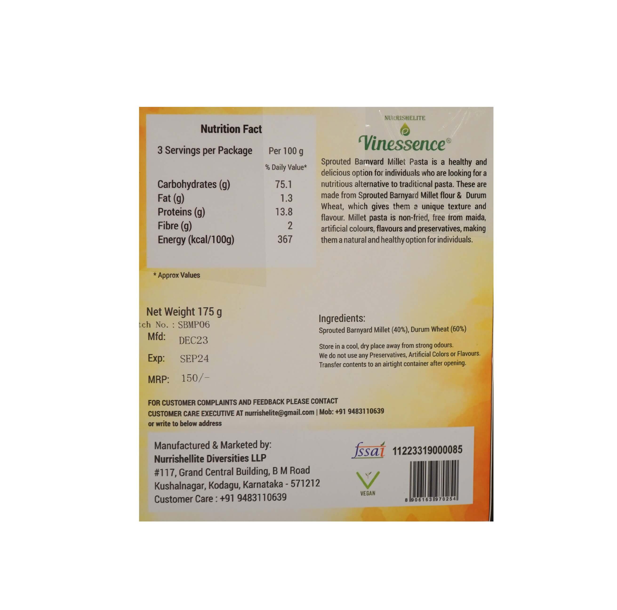 SPROUTED BARNYARD MILLET PASTA
