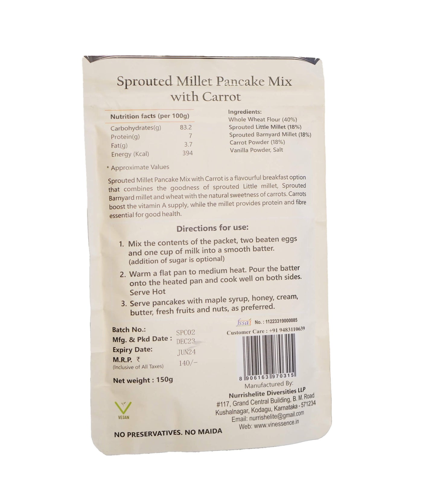 Sprouted Millet Pancake Mix with Carrot