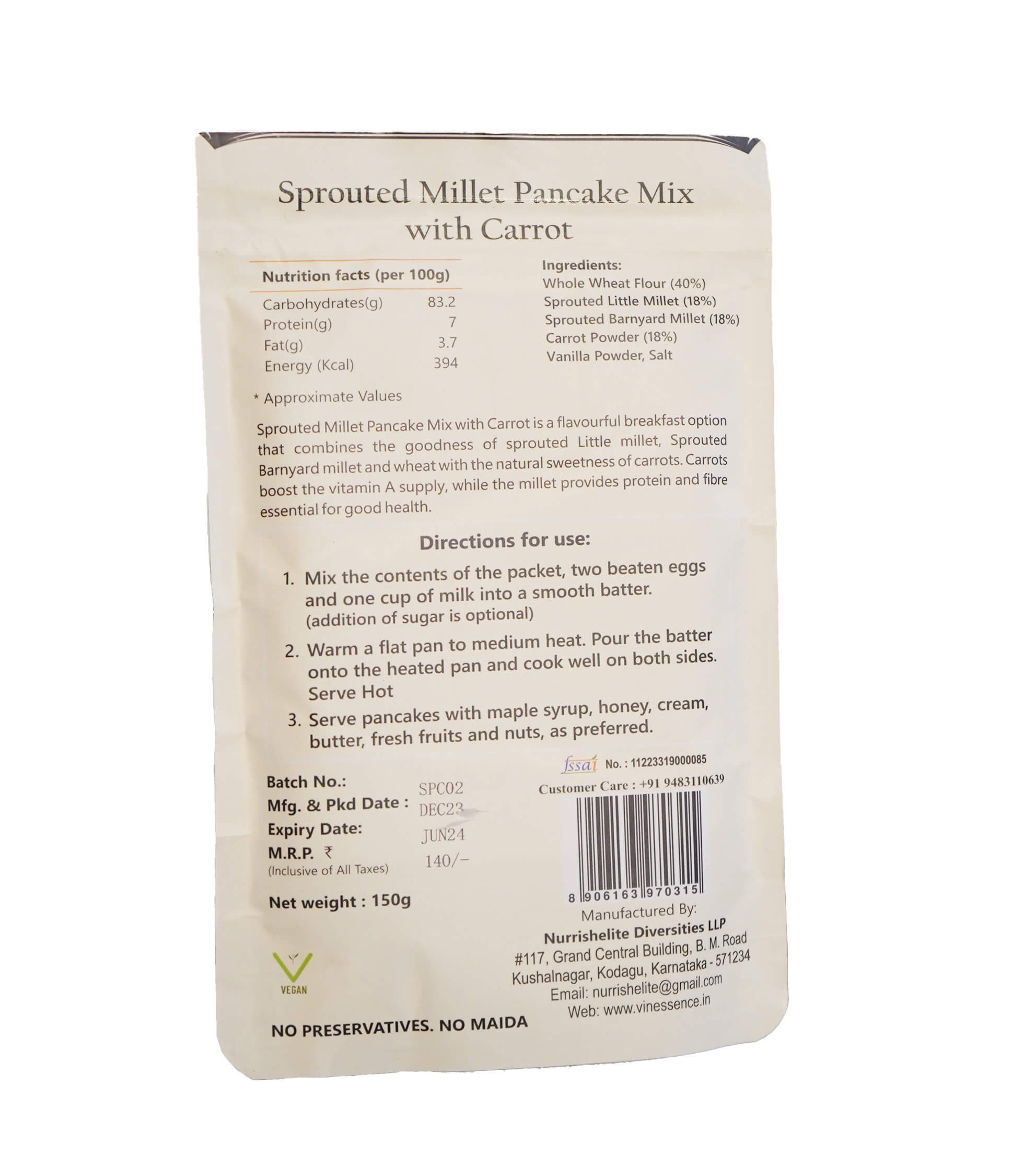 Sprouted Millet Pancake Mix with Carrot