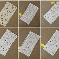 Set of six fabric swatches with different patterns on a brown background