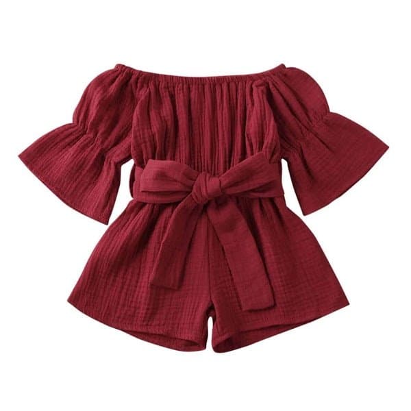 Off Shoulder Muslin Cotton Baby Girl Jumpsuits