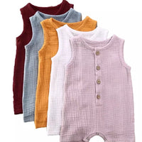 Organic Muslin Cotton Sleeveless Knee Length Baby Boy Rompers