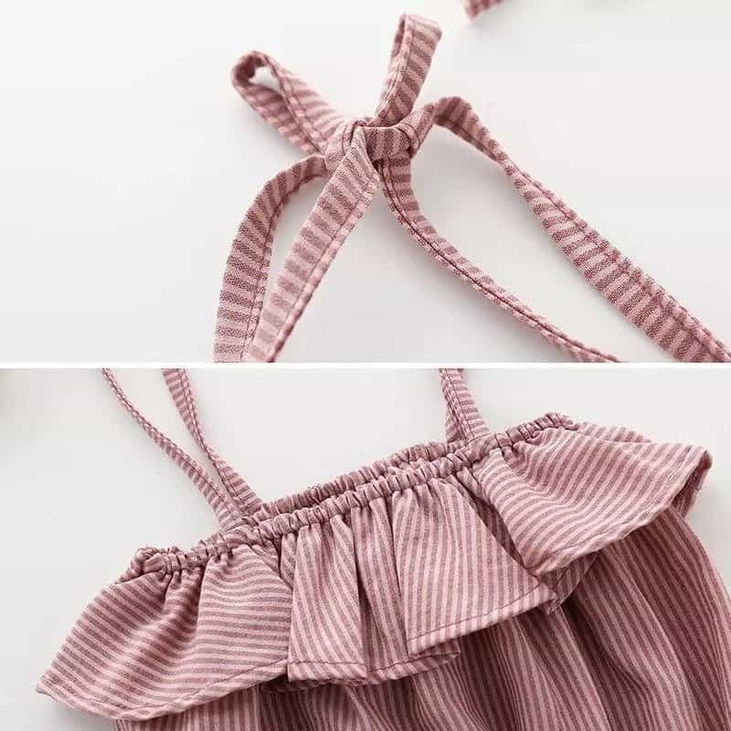 Onion Pink Spaghetti Rompers with Hairbands